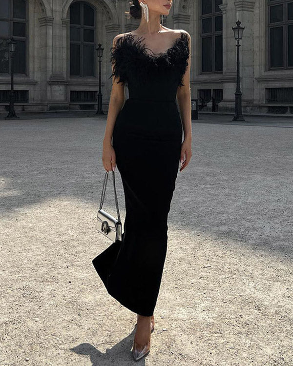 Clidress Tube Feather Mermaid Party Dress