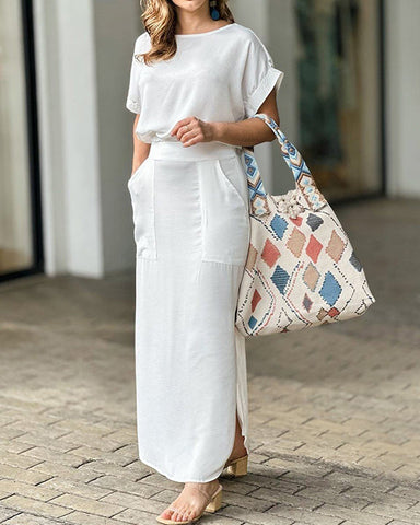 Clidress Knitting Pile Collar Top & Skirt Set