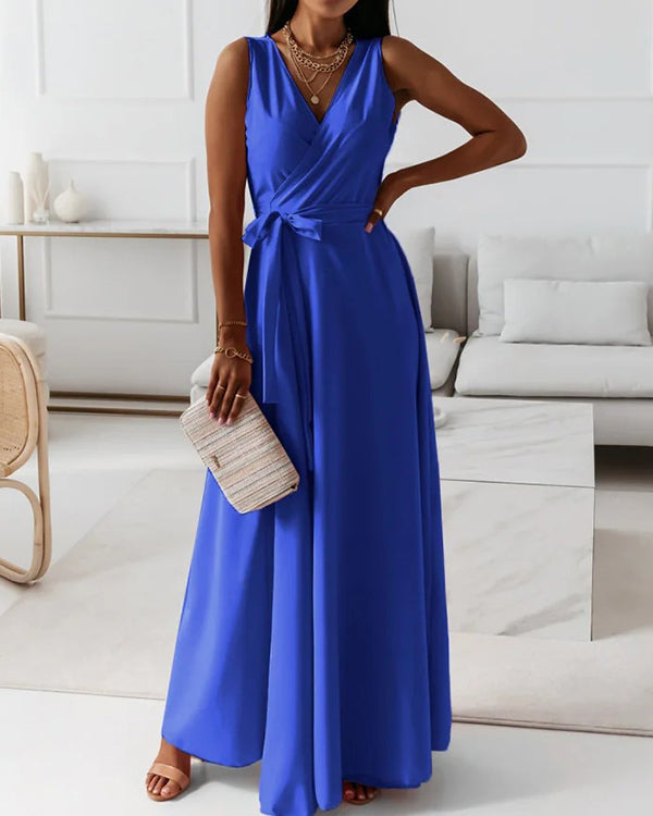 Clidress Cross V Neck Long Evening Dress