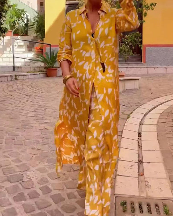 Clidress Autumn Color Long Shirt & Pants 2 Pieces Set