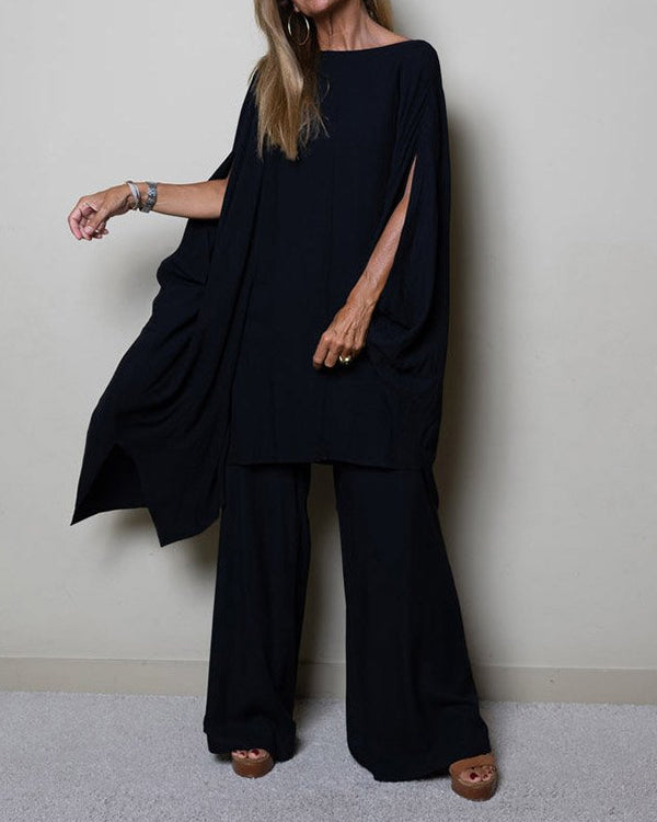 Clidress Bat Slip Sleeve Over Size Top & Pants Set