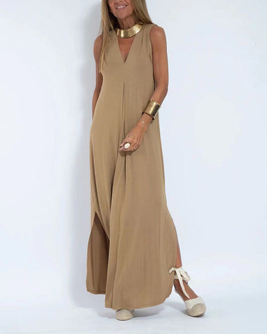 Clidress Simple Solid U Neck Wrap Shift Dress