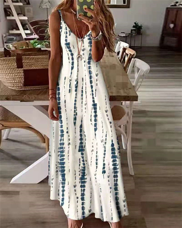 Clidress Tie Dye Printed Slip Maxi Dress