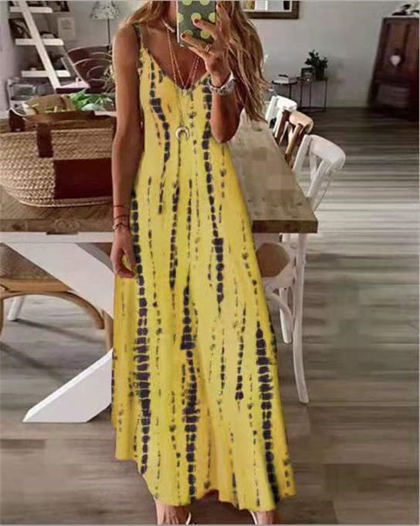 Clidress Tie Dye Printed Slip Maxi Dress