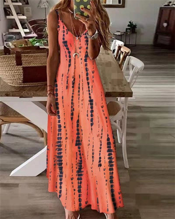 Clidress Tie Dye Printed Slip Maxi Dress