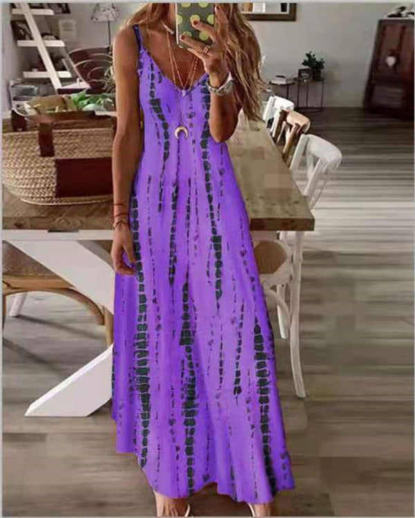 Clidress Tie Dye Printed Slip Maxi Dress