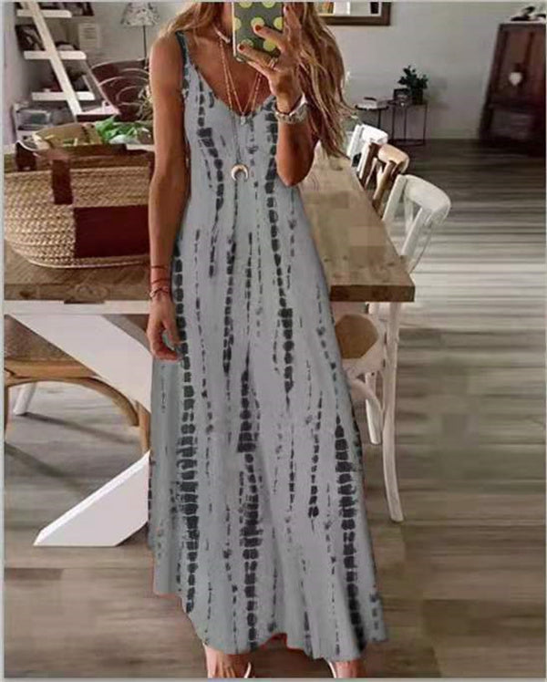 Clidress Tie Dye Printed Slip Maxi Dress