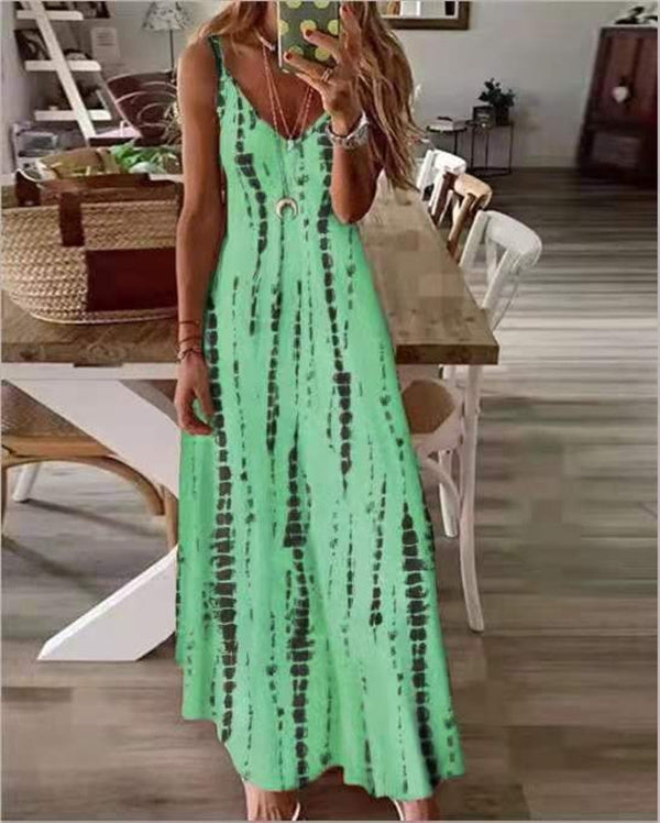 Clidress Tie Dye Printed Slip Maxi Dress