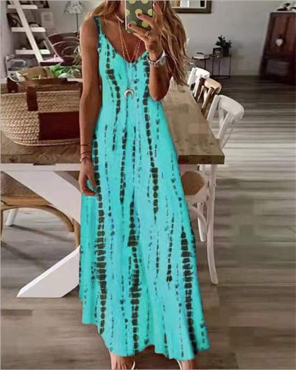 Clidress Tie Dye Printed Slip Maxi Dress