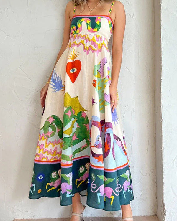 Clidress Slip Fashion Printed Big Swing Dress