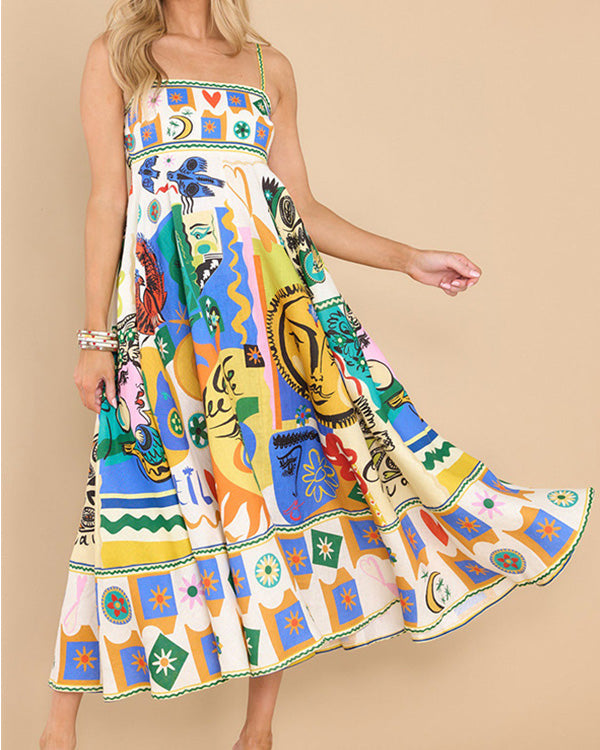 Clidress Slip Fashion Printed Big Swing Dress