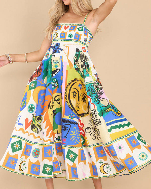 Clidress Slip Fashion Printed Big Swing Dress