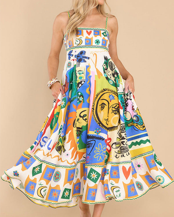 Clidress Slip Fashion Printed Big Swing Dress