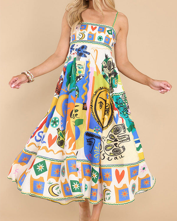 Clidress Slip Fashion Printed Big Swing Dress