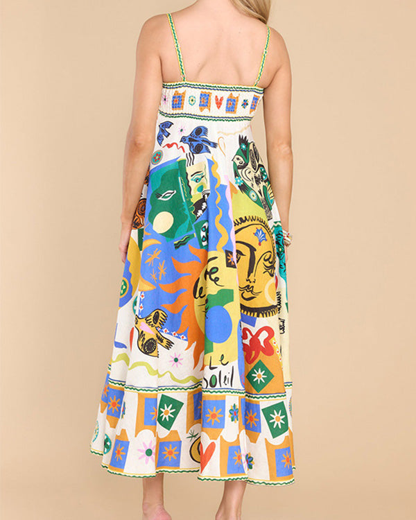 Clidress Slip Fashion Printed Big Swing Dress