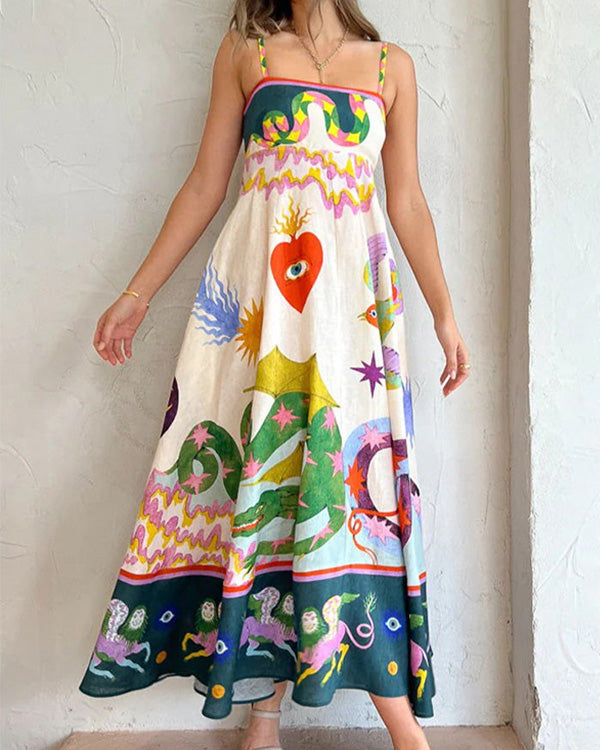 Clidress Slip Fashion Printed Big Swing Dress
