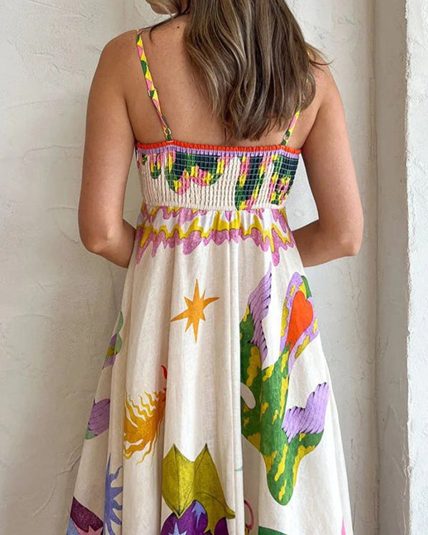 Clidress Slip Fashion Printed Big Swing Dress