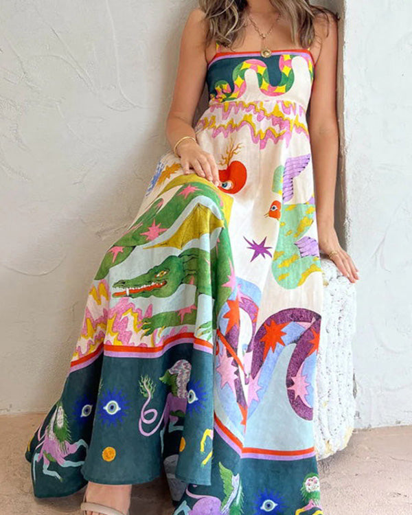 Clidress Slip Fashion Printed Big Swing Dress