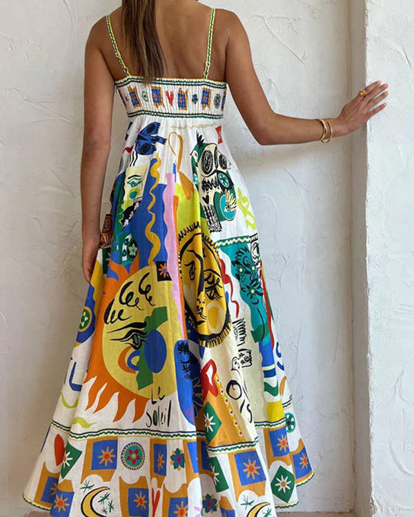Clidress Slip Fashion Printed Big Swing Dress