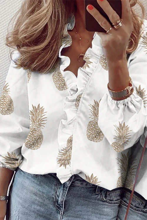 Clidress  Deep V Neck Scallop Shirt