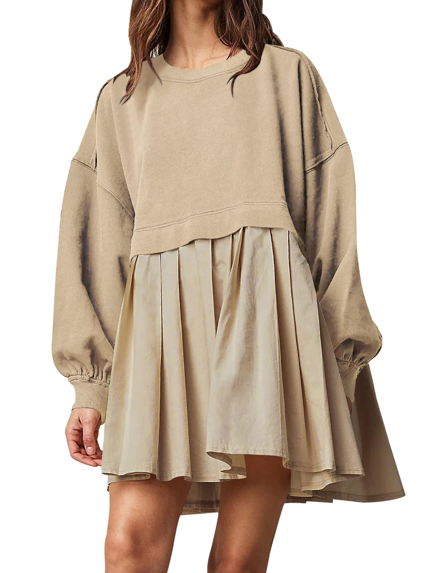 Clidress Patchwork Sweatshirt Loose Dress