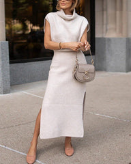 Clidress Knitting Pile Collar Top & Skirt Set