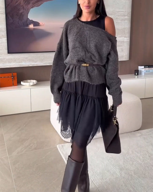 Clidress Off Shoulder Loose Fit Sweater