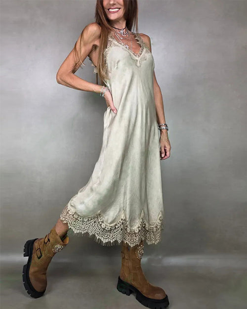 Clidress Strap Lace Patchwork Dress