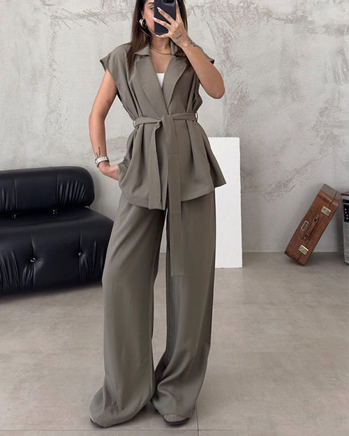 Clidress Sleeveless Strap Top & Pants Suit Set