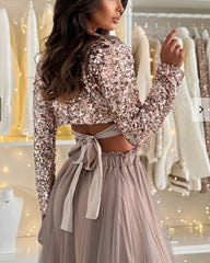 Clidress Sequin Top & Lace Skirt Set