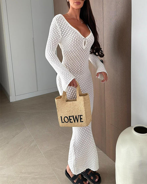 Clidress Knitted Hollowed Out  Cover Up Dress