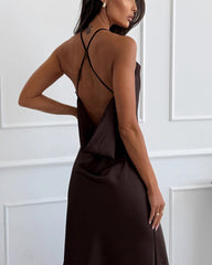 Clidress Slip Satin Patchwork Spit Dress