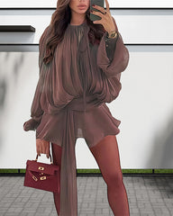 Clidress Satin Irregular Ruffled Mini Dress(7 Colors)