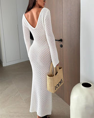Clidress Knitted Hollowed Out  Cover Up Dress