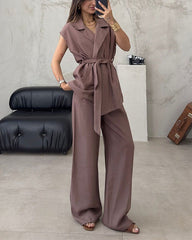 Clidress Sleeveless Strap Top & Pants Suit Set