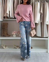 Clidress Floral Wide Leg Jeans