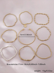 9pcs CCB & Faux Pearl Bracelet Set