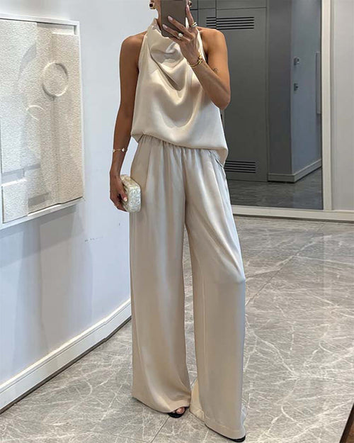 Clidress Satin Halter Top & Pants  Set
