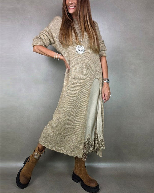 Clidress Casual Slit Fashion Sweater