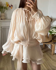 Clidress Satin Irregular Ruffled Mini Dress(7 Colors)