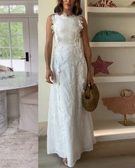 Clidress Lace Embroidery Strap Maxi Dress