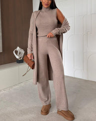 Clidress Tank Top Cardigan Knit Pants 3 Pieces Set