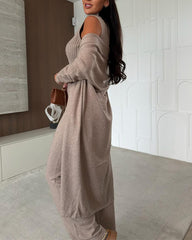 Clidress Tank Top Cardigan Knit Pants 3 Pieces Set