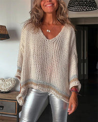 Clidress V Neck Cozy Hollow Out Sweater