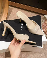 Pointed Tip Leather High-heel Sandals