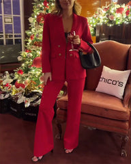 Clidress 4 Button Suit Blazer and Pants 2 Pieces Set