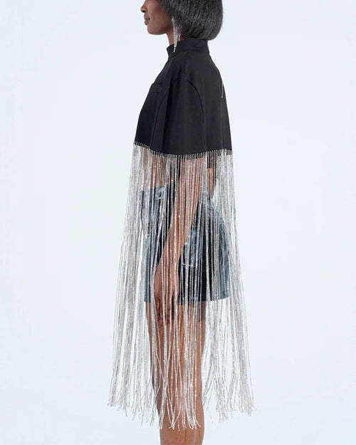 Clidress Zipper Tassel Loose Party Top Poncho