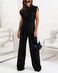 Clidress Irregular Top & Wide Leg Pants Set