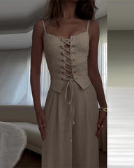 Clidress Slip Tie Crop Top & Wide Leg Pants Set