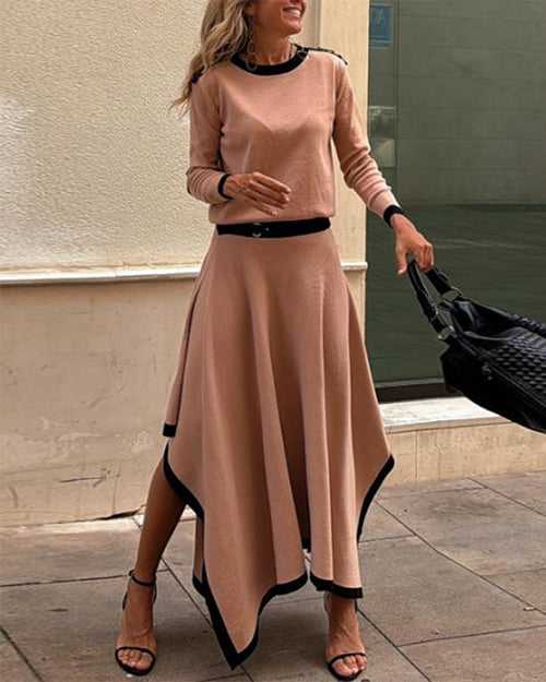 Clidress Chic O Neck Top & Skirt Set